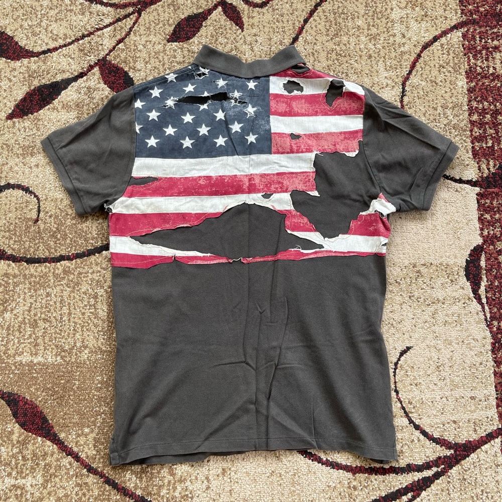Mens Denim Supply Ralph Lauren Distressed American Flag Polo Shirt Medium